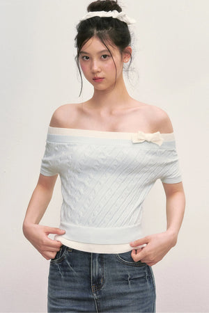 Off-Shoulder Cable Knit Top