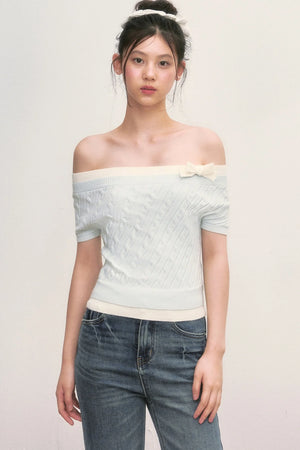 Off-Shoulder Cable Knit Top