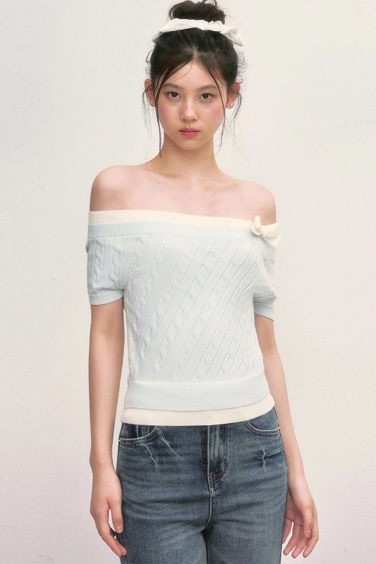 Off-Shoulder Cable Knit Top