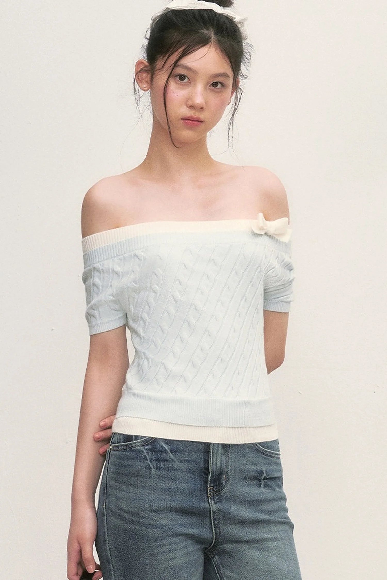 Off-Shoulder Cable Knit Top