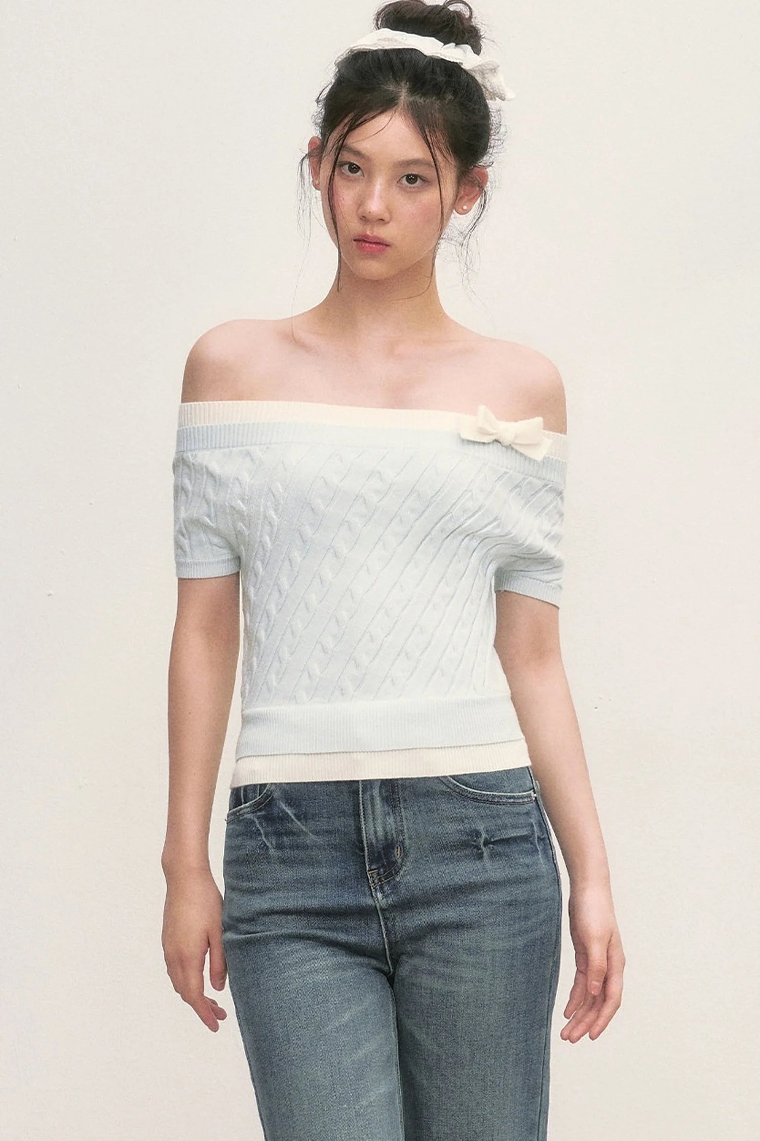 Off-Shoulder Cable Knit Top