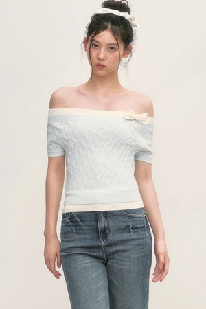 Off-Shoulder Cable Knit Top