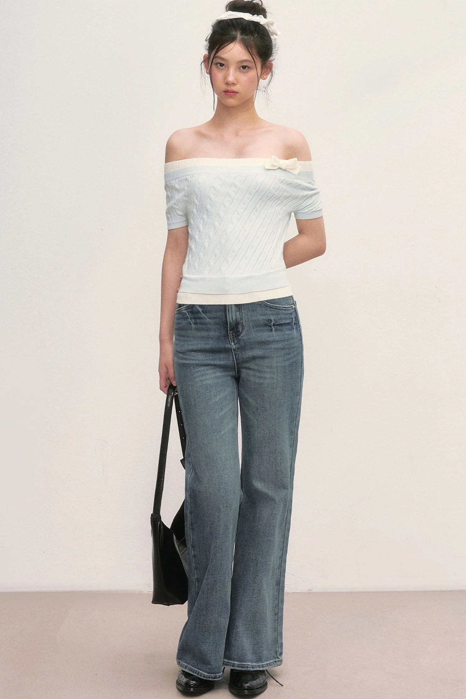 Off-Shoulder Cable Knit Top