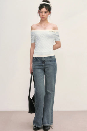 Off-Shoulder Cable Knit Top