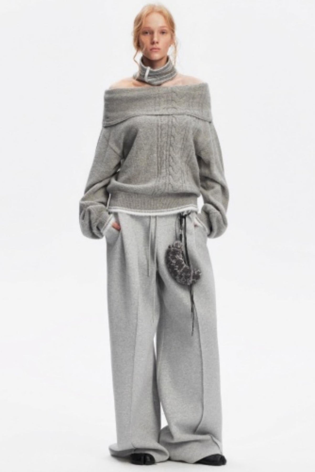 Off-Shoulder Color-Blocked Knit Sweater
