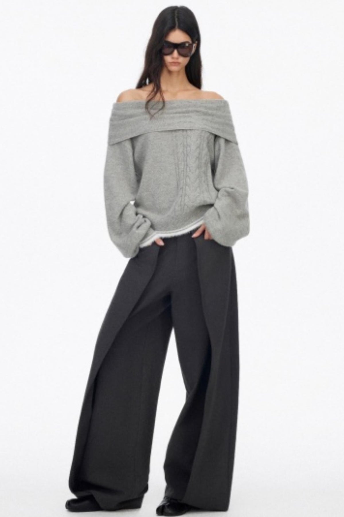 Off-Shoulder Color-Blocked Knit Sweater