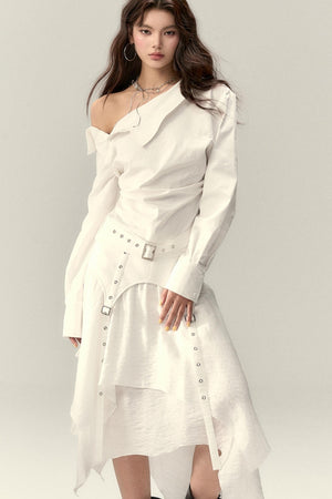 Off-Shoulder Cropped Pleated Shirt
