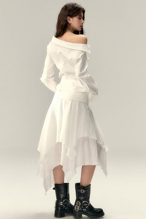 Off-Shoulder Cropped Pleated Shirt
