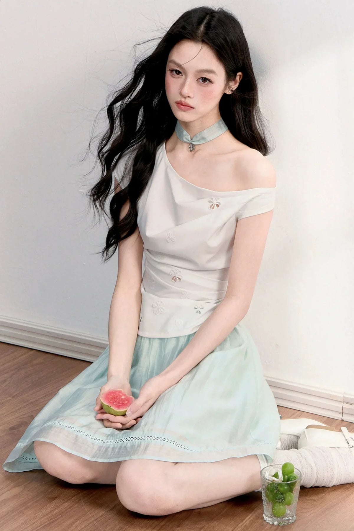 Off-Shoulder Embroidered Top Set-Up