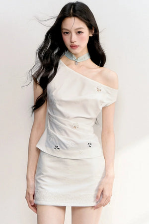 Off-Shoulder Embroidered Top Set-Up