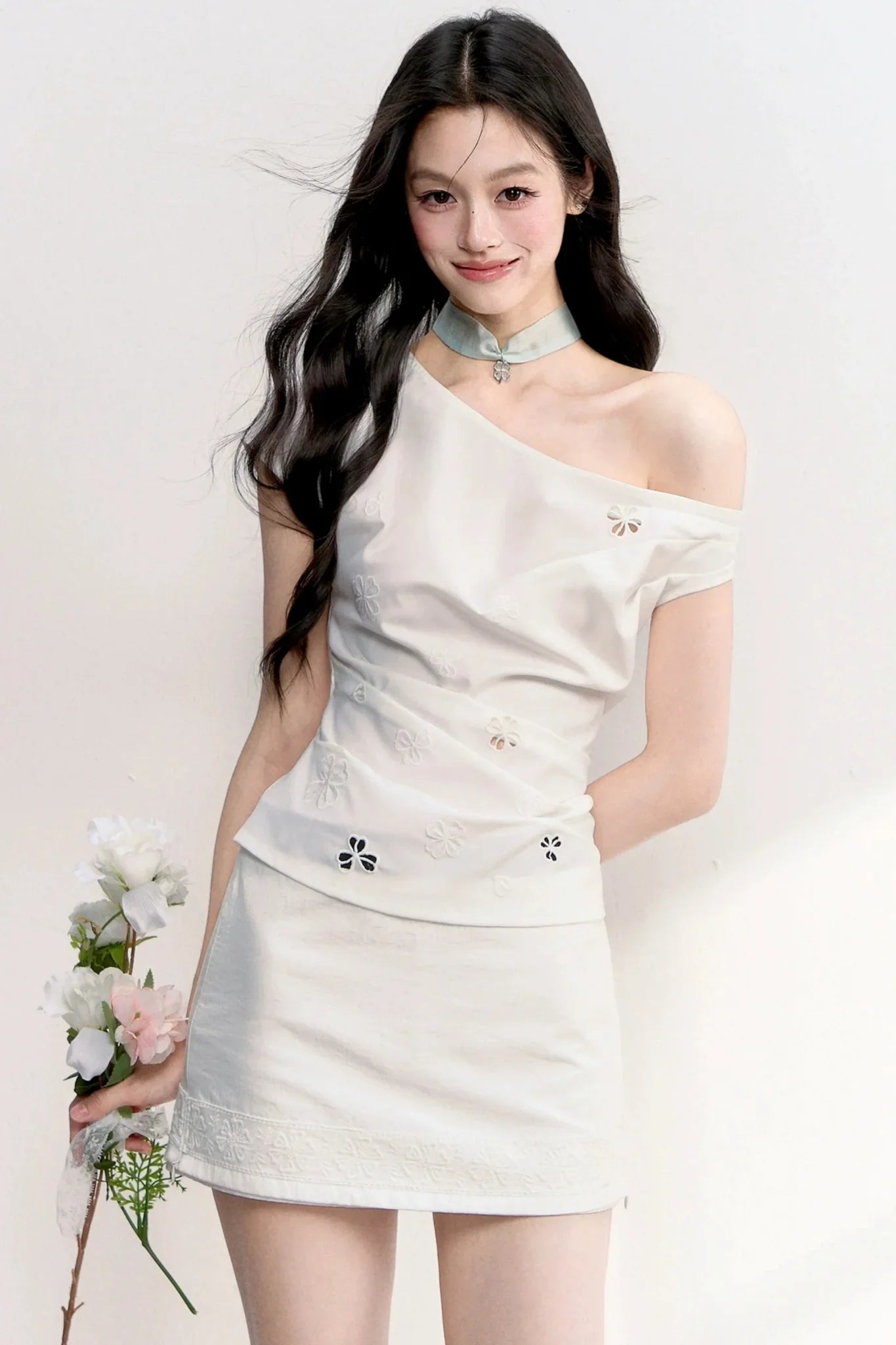Off-Shoulder Embroidered Top Set-Up