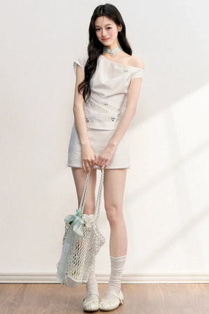 Off-Shoulder Embroidered Top Set-Up