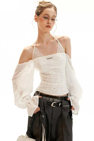 Off-Shoulder Flared Sleeve Blouse
