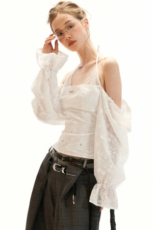 Off-Shoulder Flared Sleeve Blouse