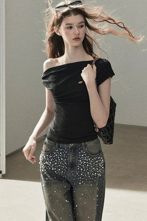 Off-Shoulder Floral Linen Top