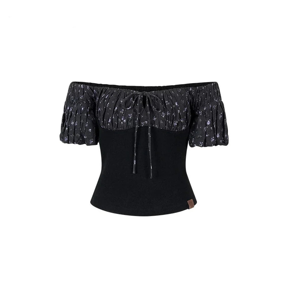 Off-Shoulder Floral Patchwork Top