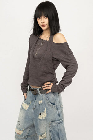 Off-Shoulder Gray Slim Top