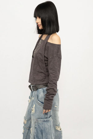 Off-Shoulder Gray Slim Top