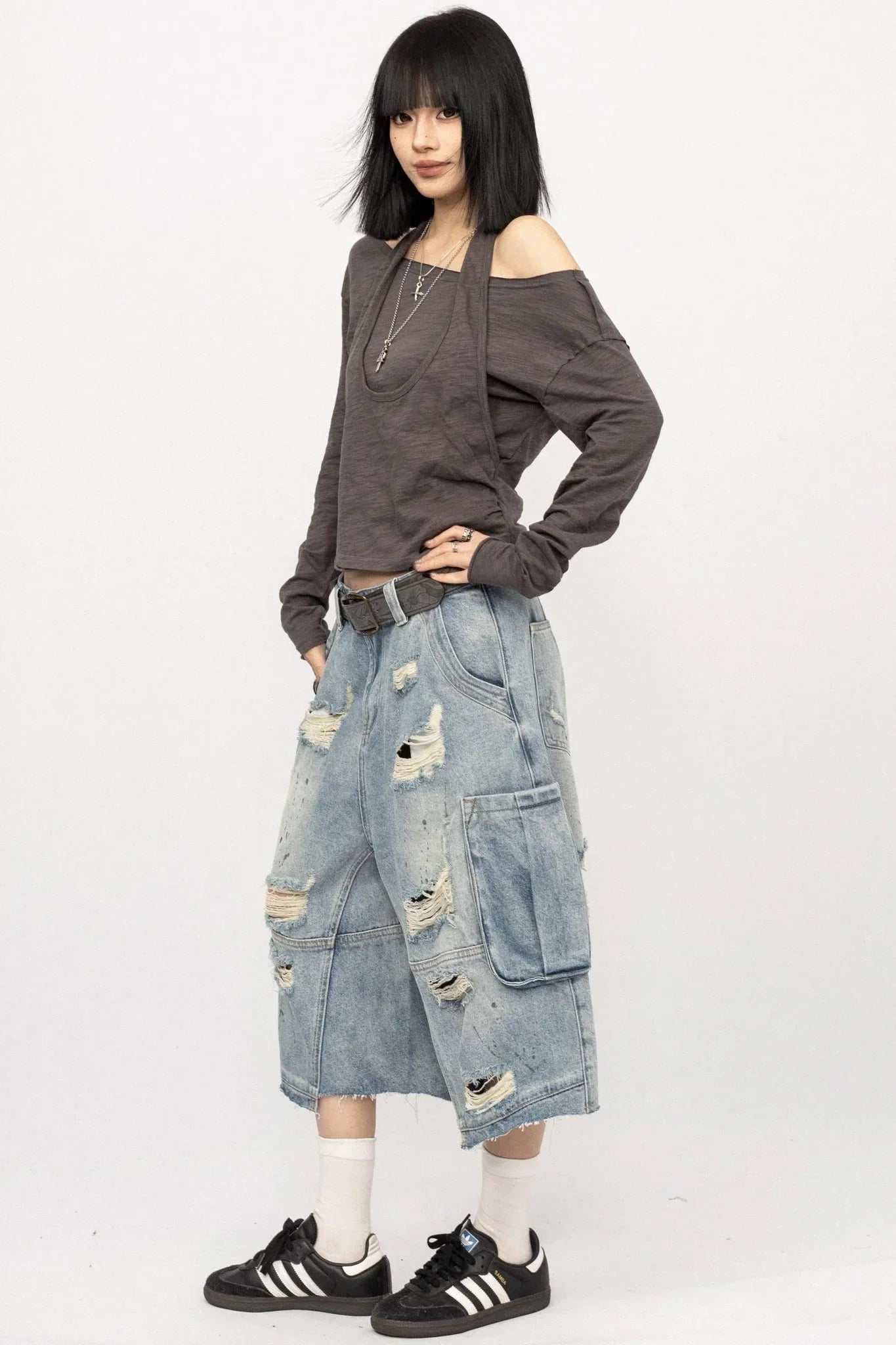 Off-Shoulder Gray Slim Top
