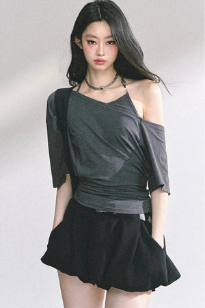 Off-Shoulder Halter Neck Rayon Top