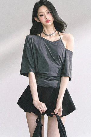 Off-Shoulder Halter Neck Rayon Top