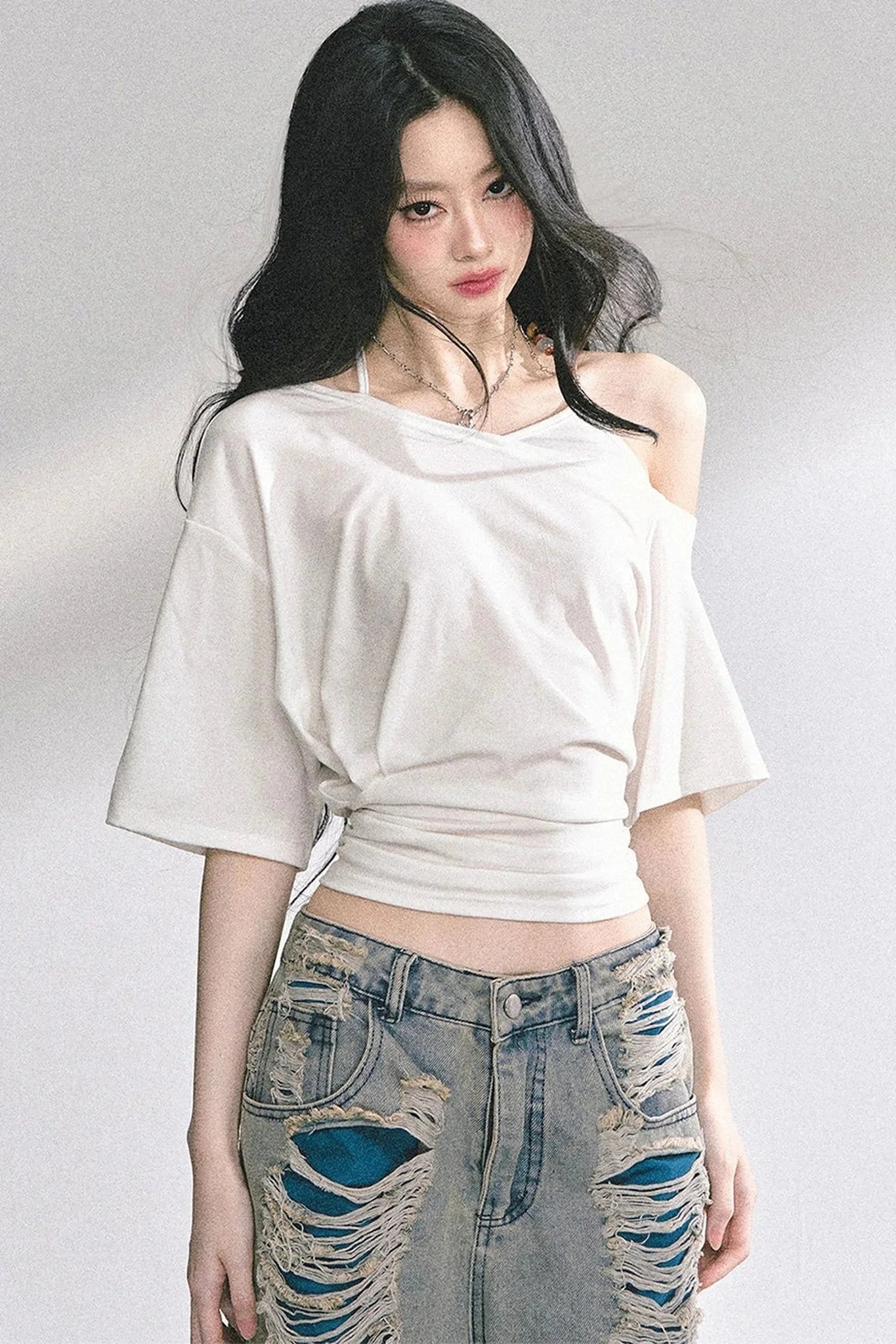 Off-Shoulder Halter Neck Rayon Top