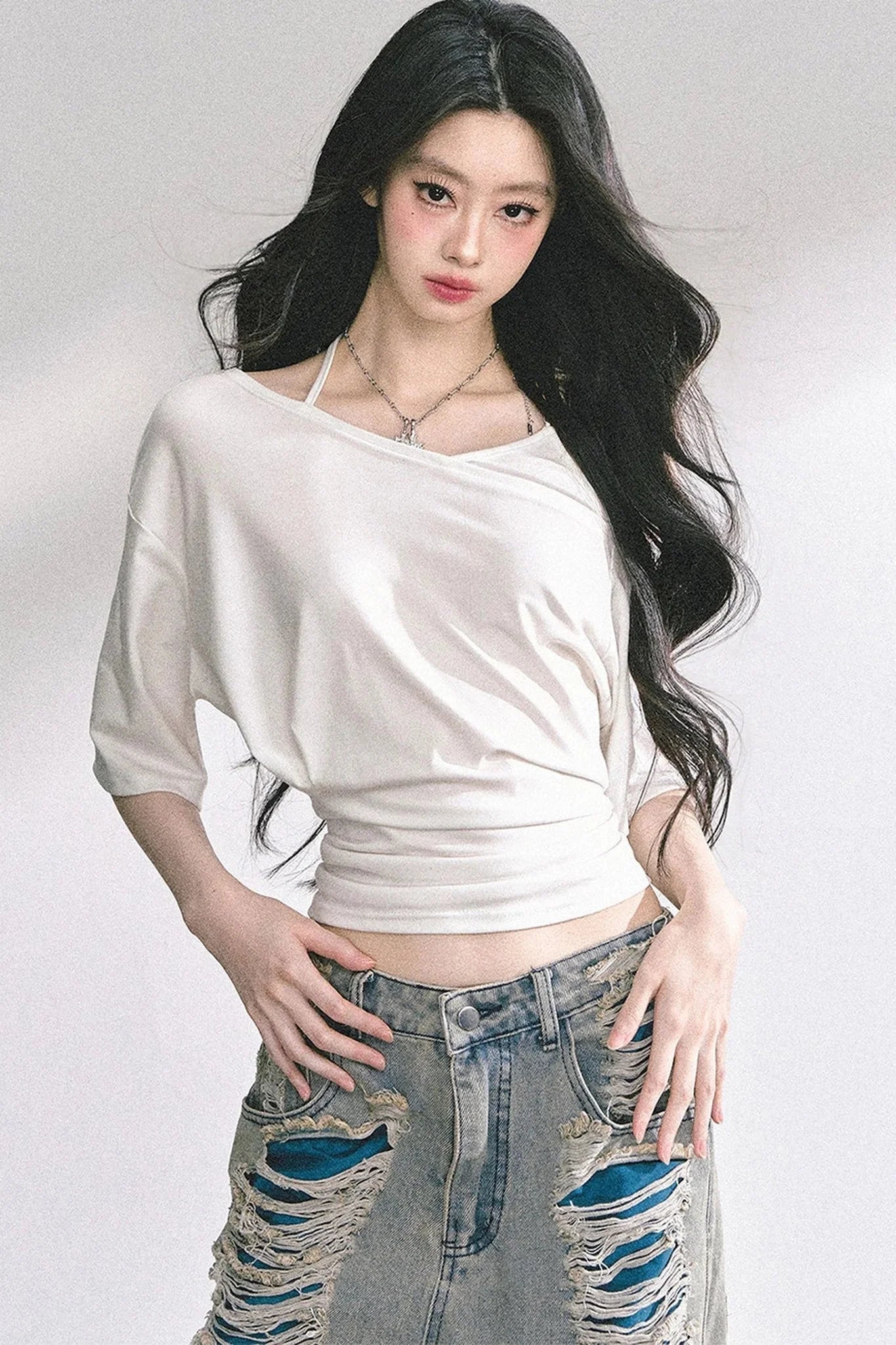 Off-Shoulder Halter Neck Rayon Top