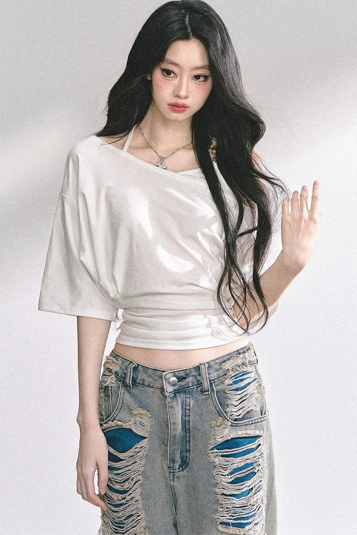 Off-Shoulder Halter Neck Rayon Top