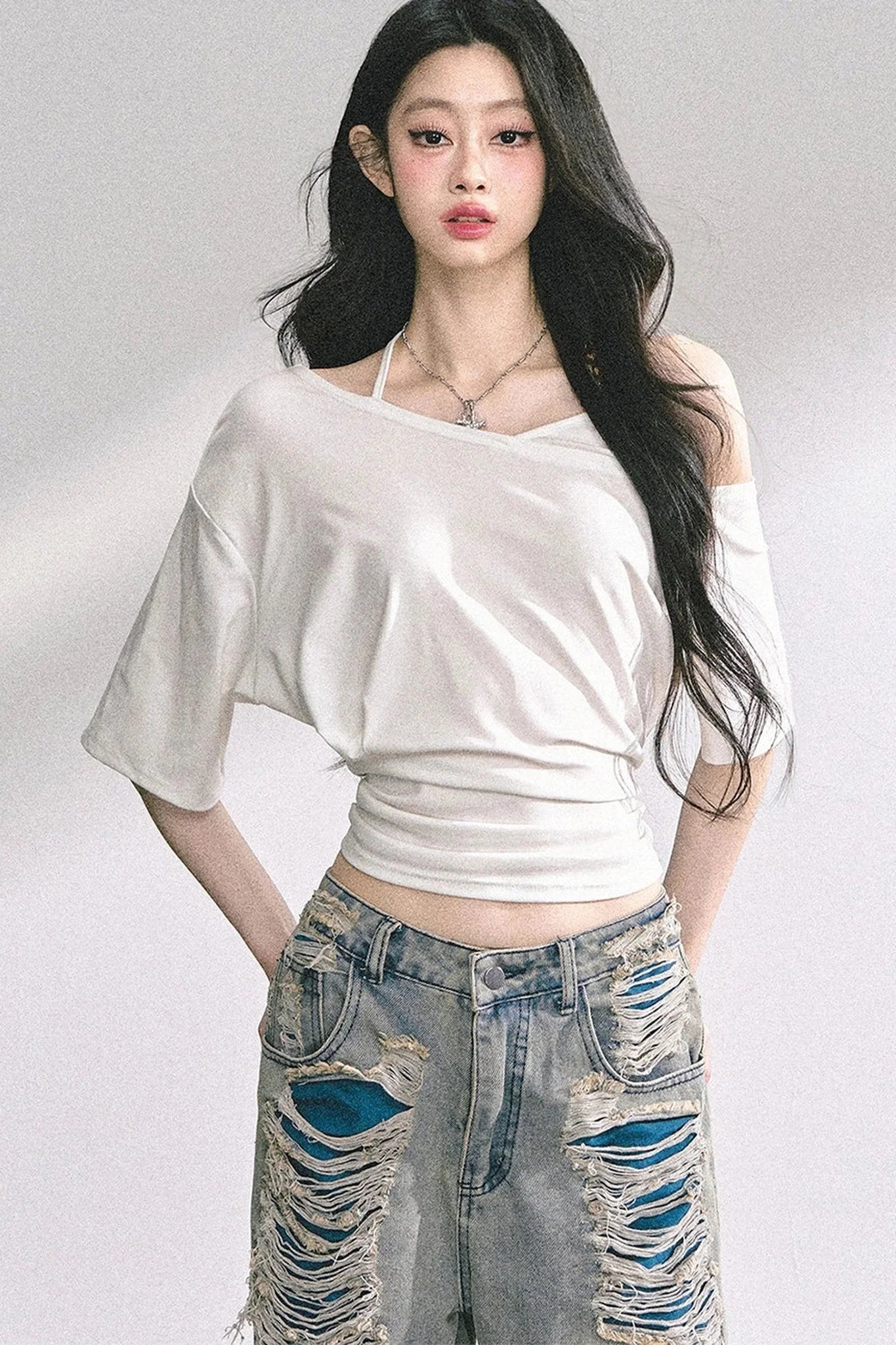 Off-Shoulder Halter Neck Rayon Top
