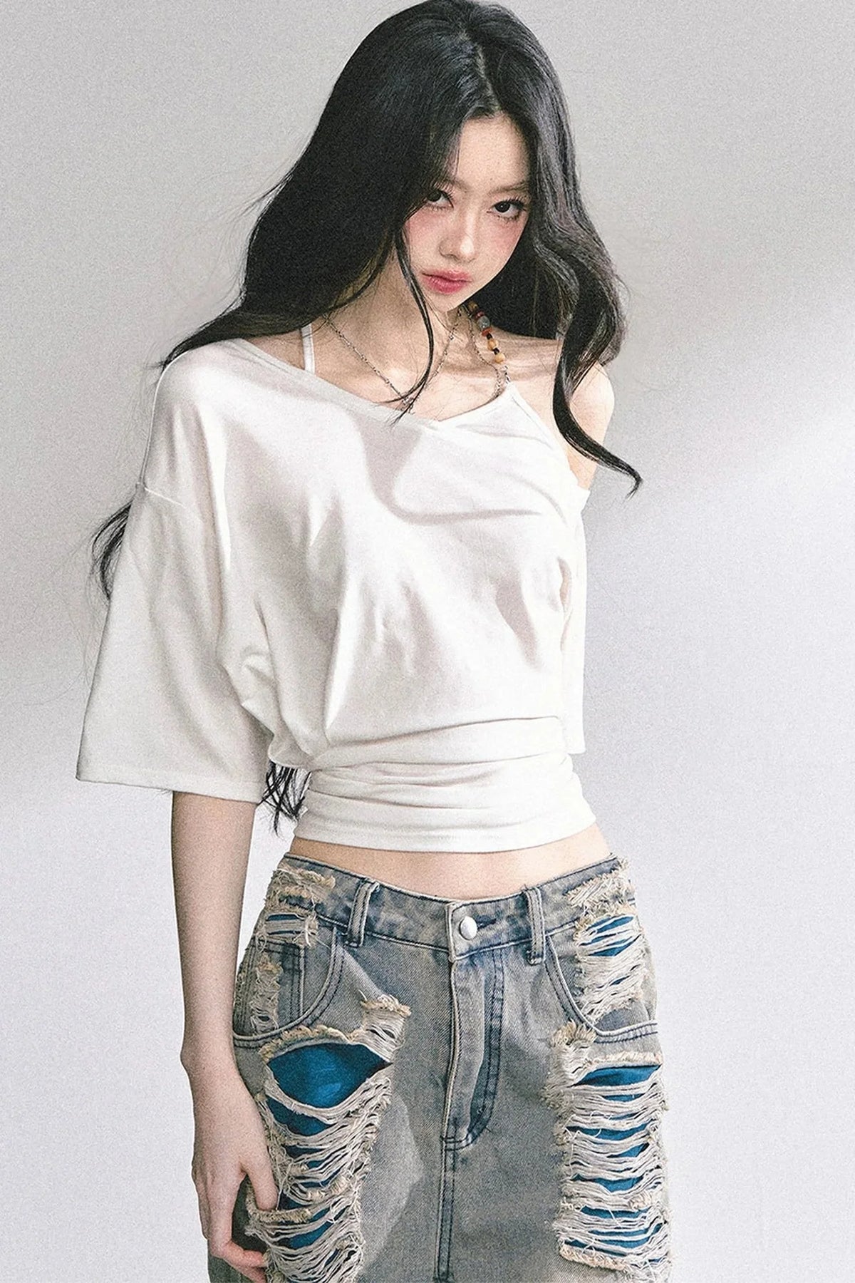 Off-Shoulder Halter Neck Rayon Top