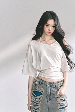 Off-Shoulder Halter Neck Rayon Top