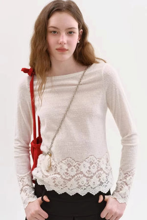 Off-Shoulder Knit Lace Top