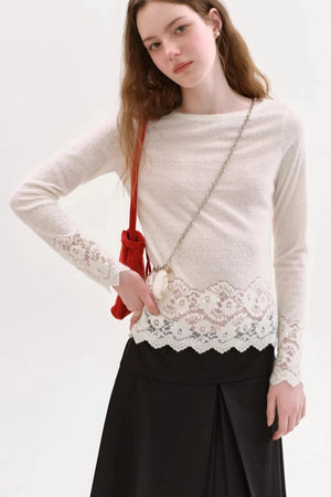Off-Shoulder Knit Lace Top