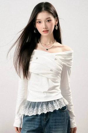 Off-Shoulder Lace Asymmetrical Top