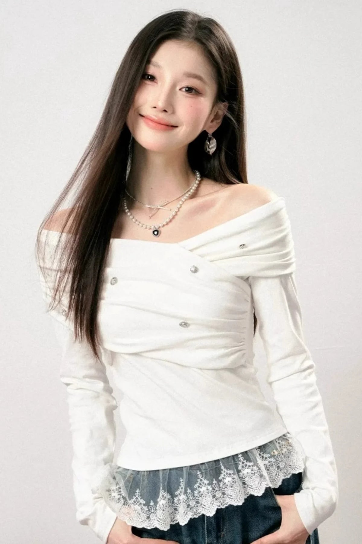 Off-Shoulder Lace Asymmetrical Top
