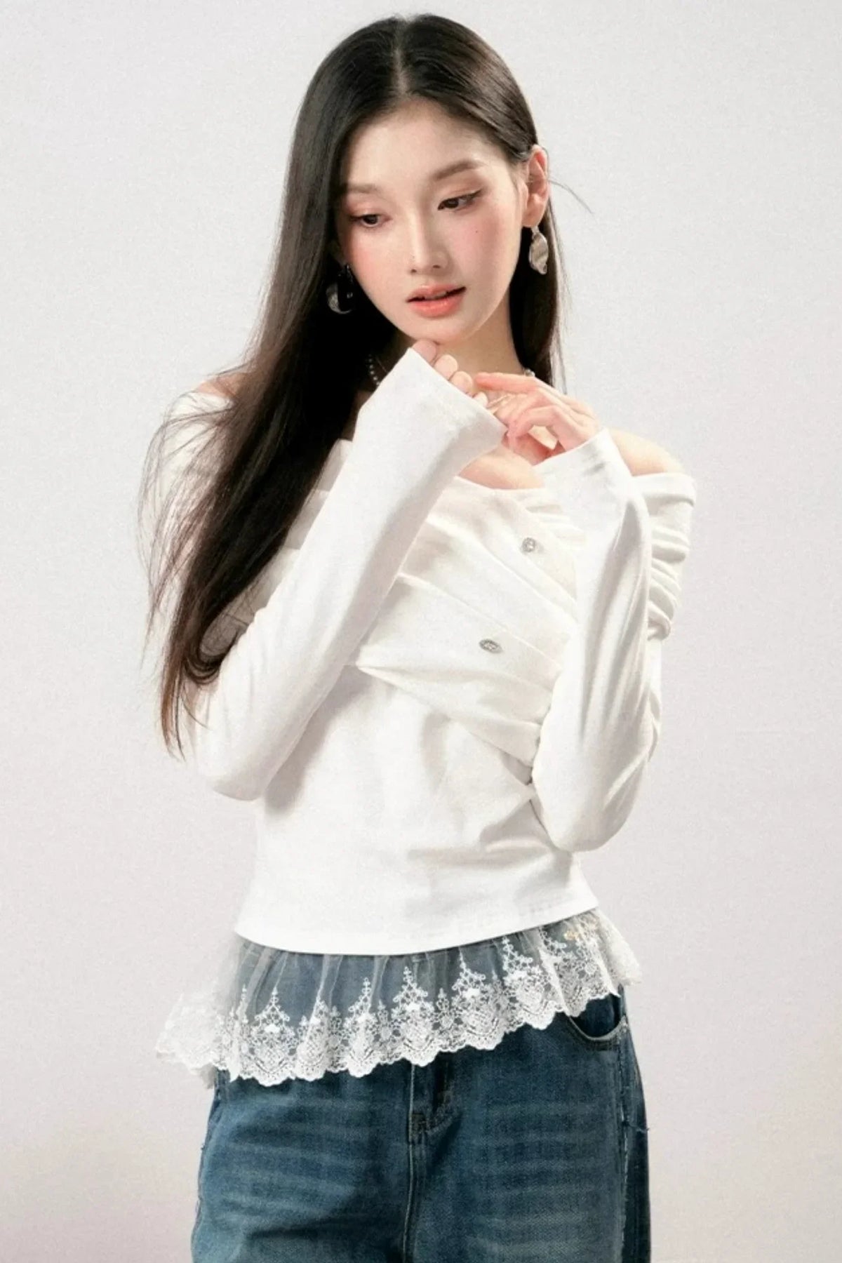 Off-Shoulder Lace Asymmetrical Top