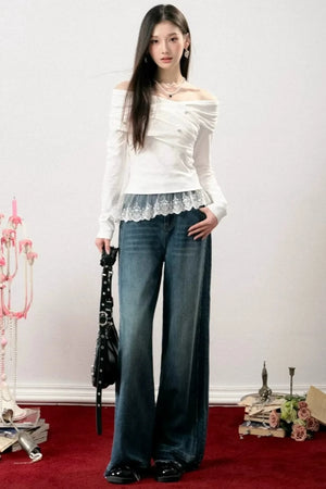 Off-Shoulder Lace Asymmetrical Top