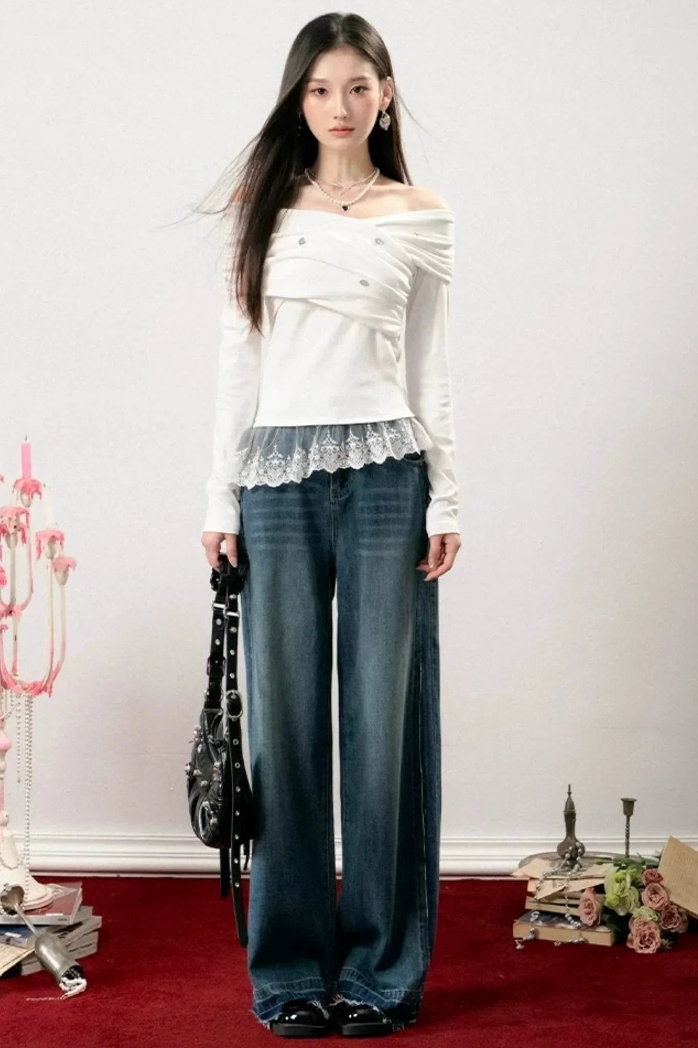 Off-Shoulder Lace Asymmetrical Top