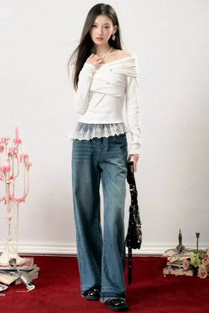 Off-Shoulder Lace Asymmetrical Top