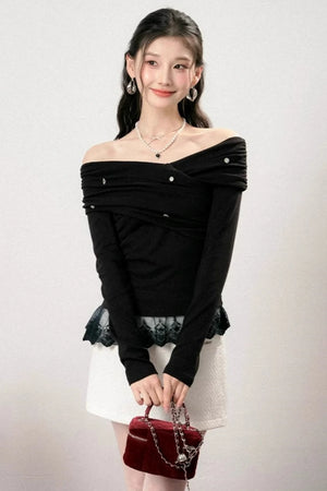 Off-Shoulder Lace Asymmetrical Top