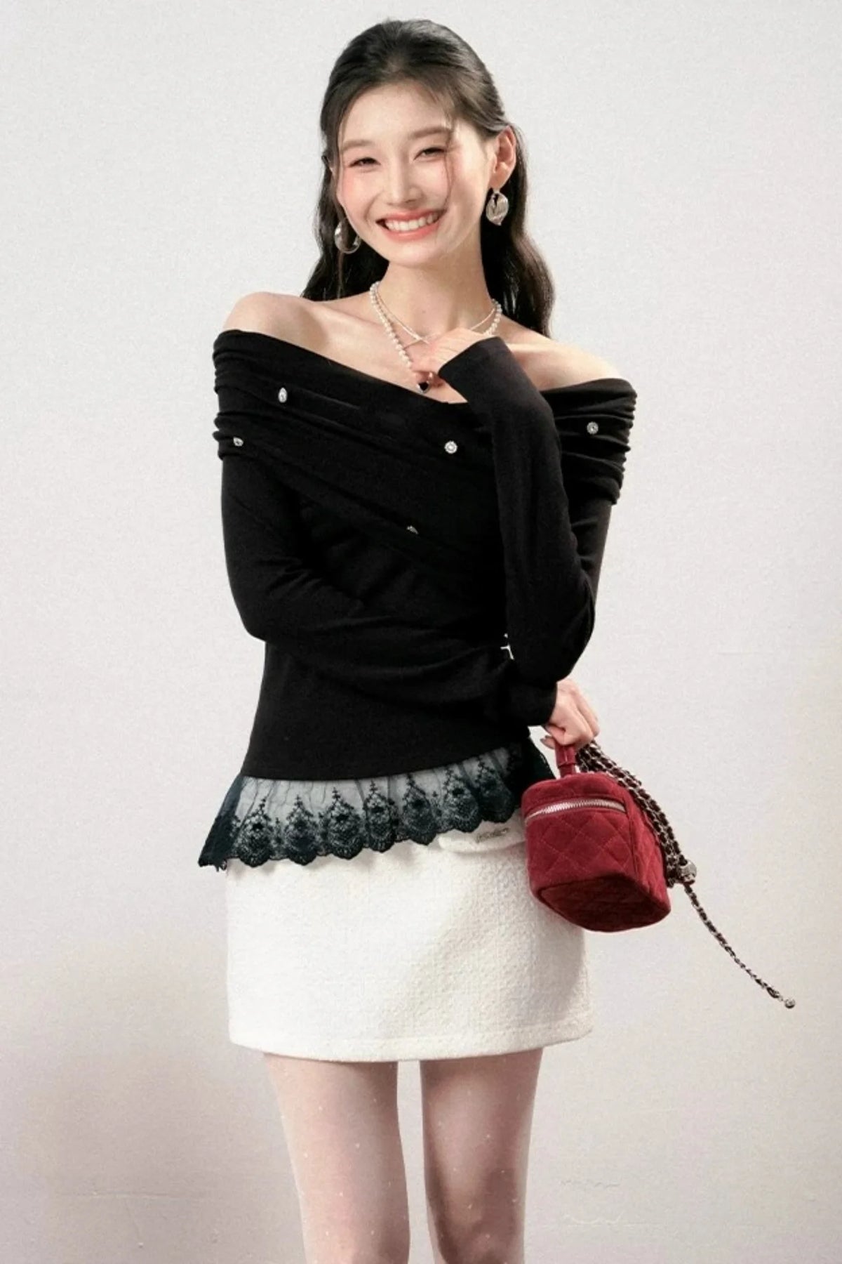 Off-Shoulder Lace Asymmetrical Top