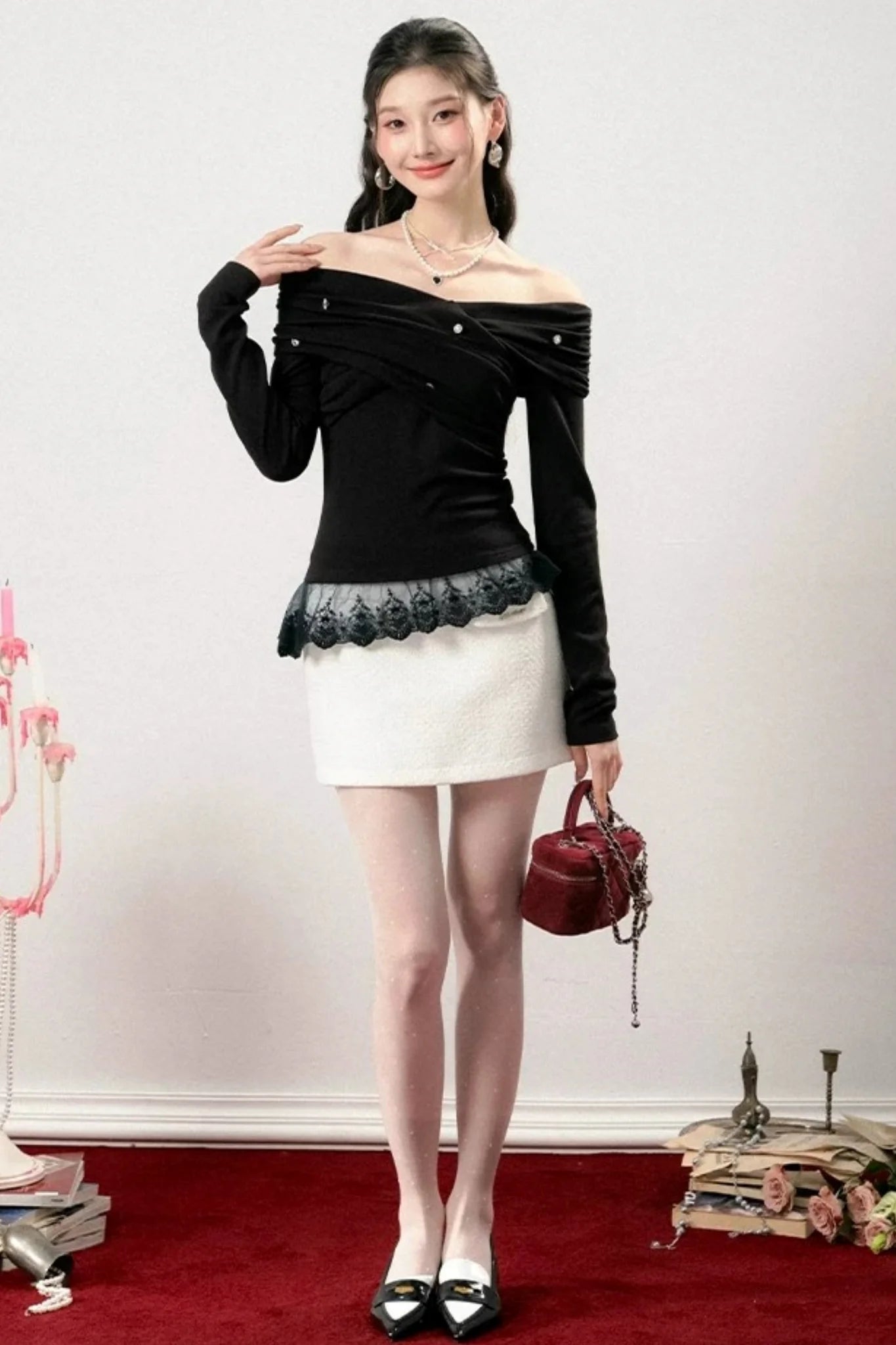 Off-Shoulder Lace Asymmetrical Top