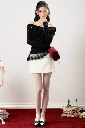 Off-Shoulder Lace Asymmetrical Top