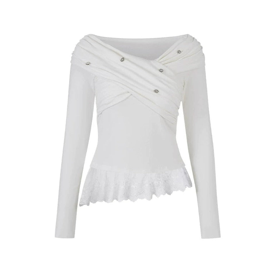 Off-Shoulder Lace Asymmetrical Top