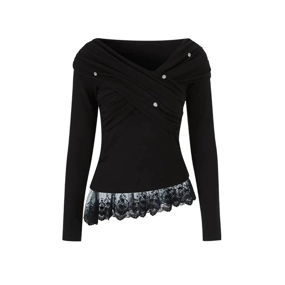 Off-Shoulder Lace Asymmetrical Top