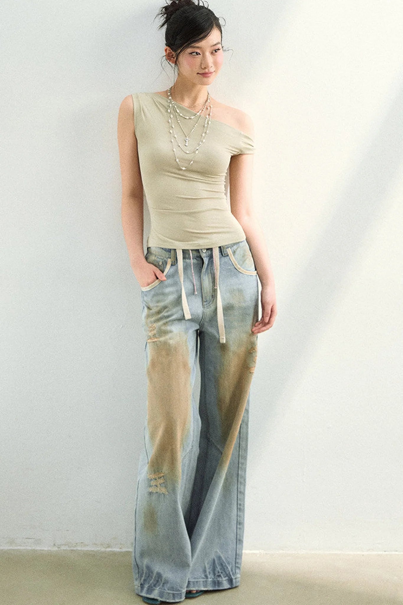 Off-Shoulder Lace Patchwork T-Shirt