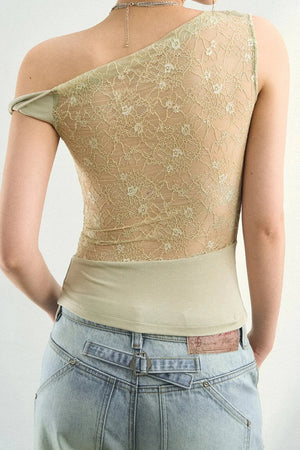 Off-Shoulder Lace Patchwork T-Shirt