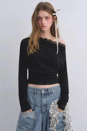 Off-Shoulder Lace Patchwork Top
