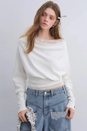 Off-Shoulder Lace Patchwork Top