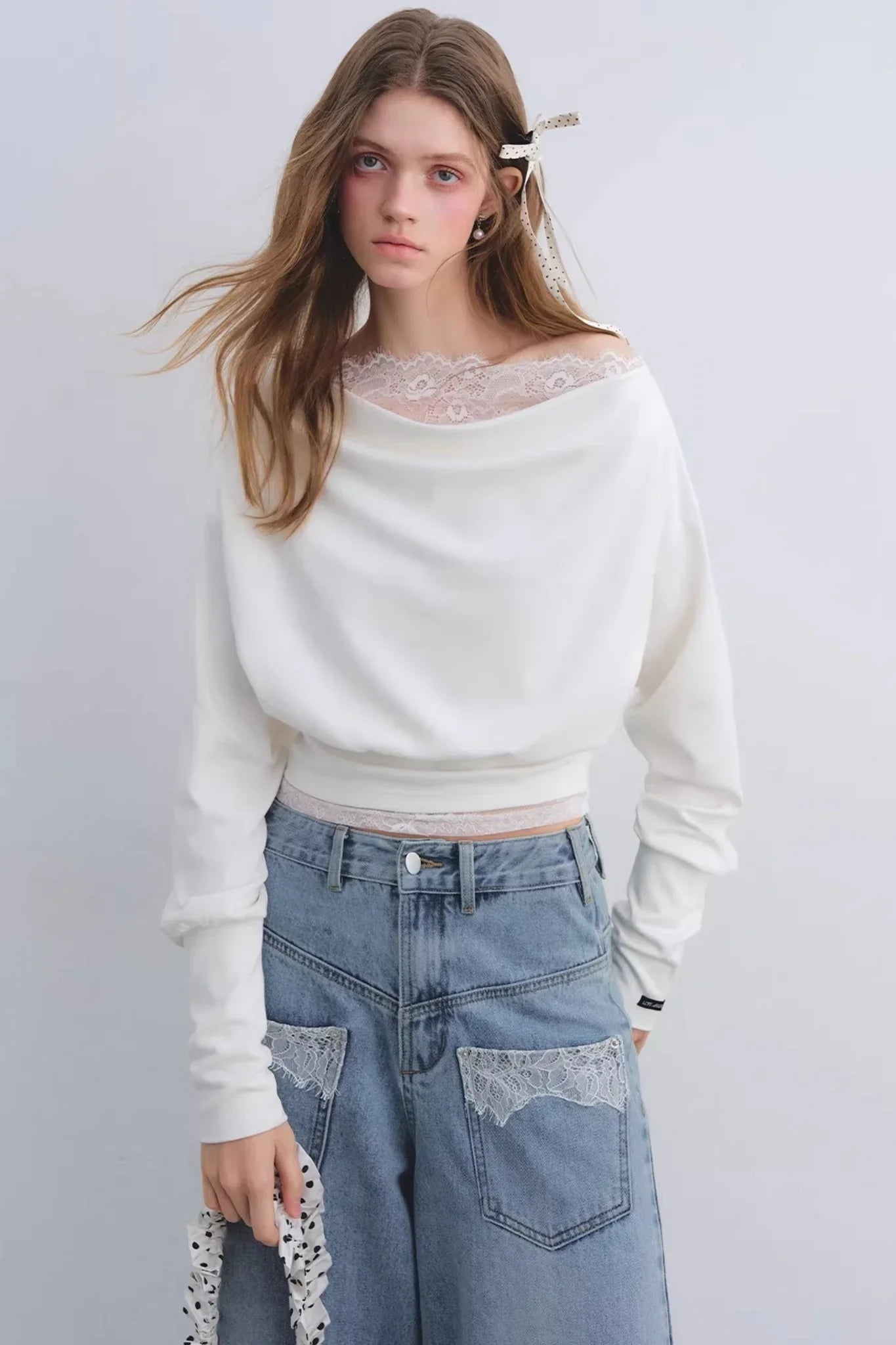 Off-Shoulder Lace Patchwork Top